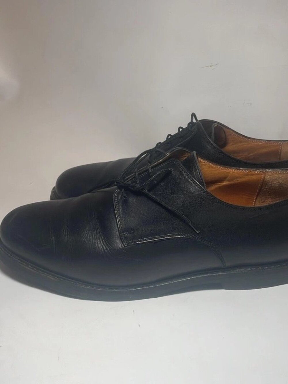 Paraboot Mens Black Leather Plain Toe Derby Shoes Size US 9.5 Made In France